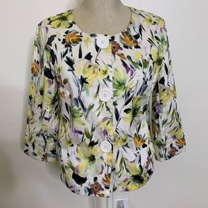 Portfolio Bold Floral Cotton ¾ Sleeve Sz S